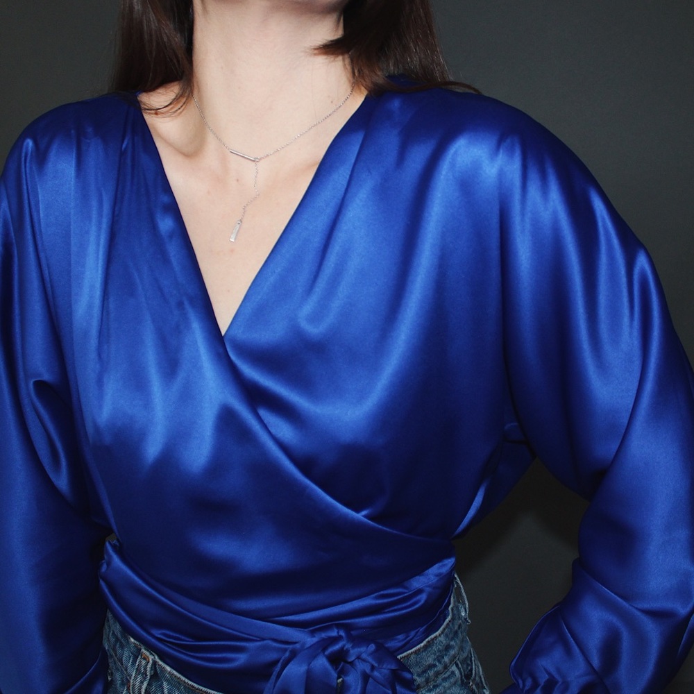 Royal Blue Wrap Blouse